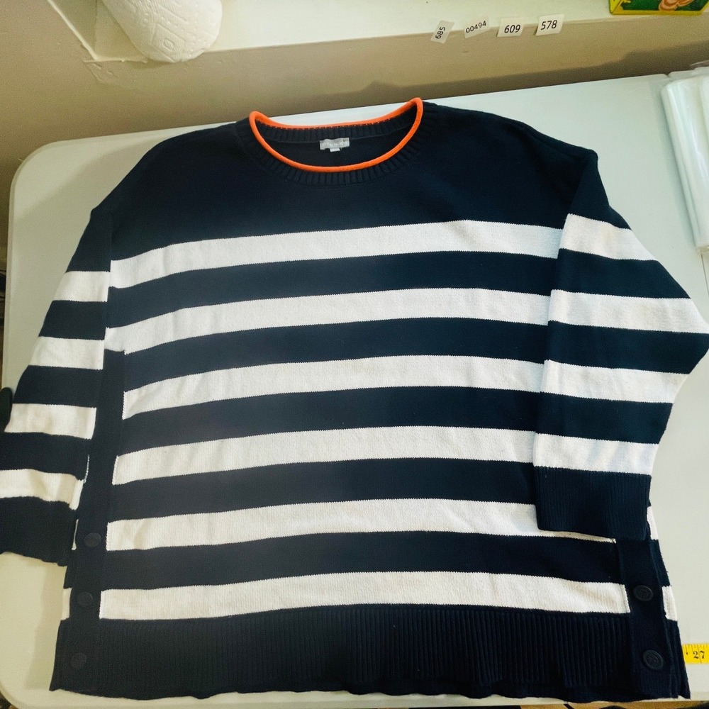Talbots Womens Preppy Coastal Striped Side Button Sweater 2X Fisherman Nautical